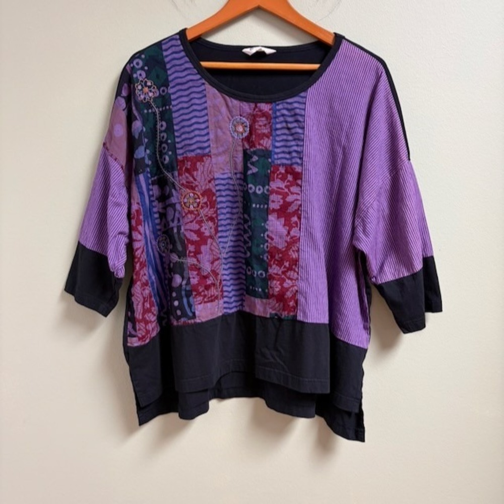 Marketplace Handwork of India Patchwork Top M Purple Boho Embroidered Artisan